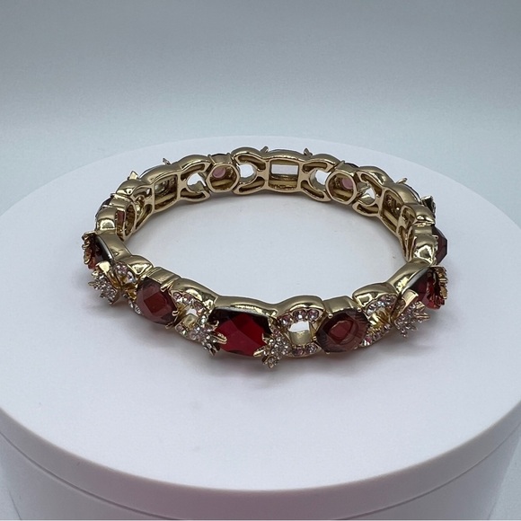 Anne Klein Red Doublet Stretch Bracelet in Gold-Tone NWT MSRP $35 - Picture 2 of 6